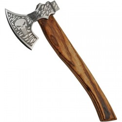 Hache Tomahawk Skull Broad Axe Lame Acier Inox Manche Bois Etui Cuir PA882459 - Livraison Gratuite