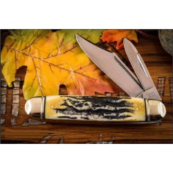 Couteau Rough Ryder Cattleman Cinnamon Jigged Stag Bone Handle Carbon Blade RR2430 - Livraison Gratuite