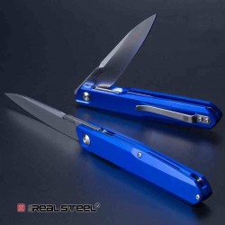 Couteau Real Steel G5 Metamorph Blue Manche Aluminium Lame Acier Sandvik 14C28N Satin Linerlock Clip RS7838 - Livraison Gratuite