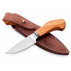 Couteau LionSteel Willy Olive Wood Lame Acier M390 Manche Bois d'Olivier Etui Cuir Italy LSTWL1UL - Livraison Gratuite