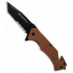 Couteau Smith&Wesson H.R.T. A/O Lame Tanto Manche Polymère Brown Clip Linerlock SWP1200647 - Livraison Gratuite