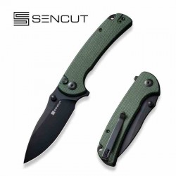 Couteau Sencut Pulsewave Green Lame Acier 9Cr18MoV Black Manche Micarta Button Lock IKBS Clip S230323 - Livraison Gratuite