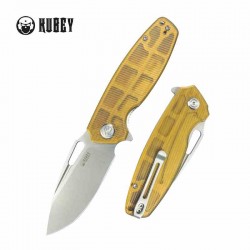 Couteau Kubey Tityus Ultem Lame Acier D2 Bead Blast Manche Yellow IKBS Linerlock Clip KUB322L - Livraison Gratuite