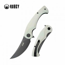 Couteau Kubey Scimitar White Manche G10 Lame Acier AUS-10 Blackwash IKBS Linerlock Clip KUB173D - Livraison Gratuite