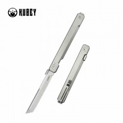 Couteau Kubey Prism Titane Gray Manche 6AL4V Lame Tanto Acier 14C28N IKBS Button Lock Clip KUB243A - Livraison Gratuite