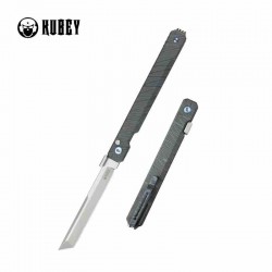 Couteau Kubey Prism Titane Flame Manche 6AL4V Lame Tanto Acier 14C28N IKBS Button Lock Clip KUB243C - Livraison Gratuite