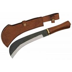 Couteau Serpe Hook Bushwhacker Machete Lame Acier Carbone Manche Bois Etui Cuir PA203429 - Livraison Gratuite