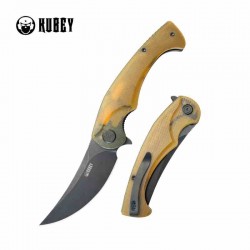 Couteau Kubey Scimitar Yellow Manche Ultem Lame Acier 14C28N Blackwash IKBS Linerlock Clip KUB173H - Livraison Gratuite