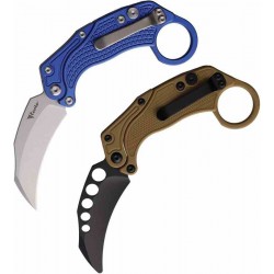 Set de 2 Karambits Reate Knives EXO-K Button Lock Manche Blue Lame Acier N690 Clip + Trainer REA125 - Livraison Gratuite