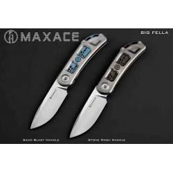 Couteau Maxace Big Fella Gray/Blue Manche Titane Lame Acier Magnacut Framelock Clip MAXM22A - Livraison Gratuite