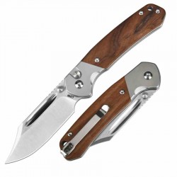 Couteau CJRB Pyrite Bowie Rosewood Manche Bois Lame Acier AR-RPM9 Sand Polish IKBS Button Lock Clip J1942RW - Livraison Gratuite