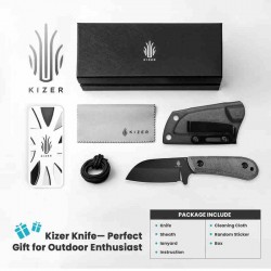 Couteau Kizer Deckhand Blackwash Lame Sheepsfoot Acier D2 Manche Micarta Etui Kydex KI1062A2 - Livraison Gratuite