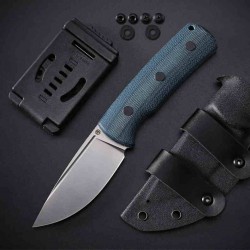 Couteau Petrified Fish Beluga Blue Manche Micarta Lame Satin Acier N690 Etui Kydex Teck Lock PFKP01FBMS - Livraison Gratuite