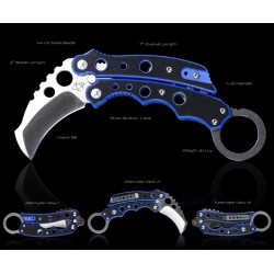 Mantis Vuja De Karambit Blue - Couteau Balisong Karambit Mantis Acier M-VX Manche G-10 Made In USA MANMK4B - Livraison Gratuite