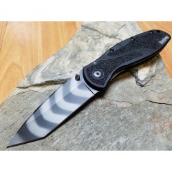 Couteau Kershaw Blur Tiger Striped Tanto Lame Acier BDZ1 Manche Aluminium 6061-T6 Made USA KS1670TTS - Livraison Gratuite