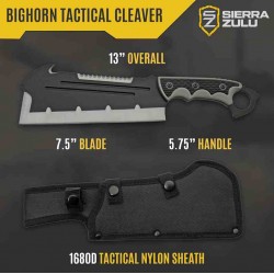 Couteau Couperet Sierra Zulu Bighorn Tactical Cleaver Lame Acier 3cR13 Manche TPR Etui Nylon SZ5607 - Livraison Gratuite