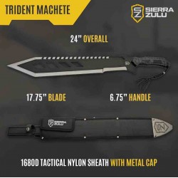 Sabre Sierra Zulu Trident Machete Lame Acier 3Cr13 Manche ABS Etui Ballistic Nylon SZ5606 - Livraison Gratuite