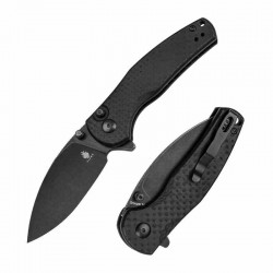 Couteau Kizer Mini Grouper Manche FCarbone Lame Acier Nitro-V Black Button Lock Clip IKBS KIV3669A2 - Livraison Gratuite