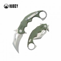 Couteau Kubey Mini Wrath Karambit Green Manche G10 Lame Acier 14C28N Blade IKBS Linerlock Clip KUB262B - Livraison Gratuite