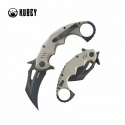 Couteau Kubey Mini Wrath Karambit Tan Manche G10 Lame Acier 14C28N BLK IKBS Linerlock Clip KUB262G - Livraison Gratuite