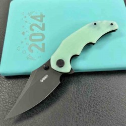 Couteau Kubey Ceto Camping Jade Manche G-10 Lame Acier 14C28N BLK IKBS Linerlock Clip KUB181F - Livraison Gratuite