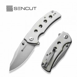 Couteau Sencut Excalis White G10 Lame Acier 9Cr18MoV Tanto Reverse Satin IKBS Liner Lock Clip S230682 - Livraison Gratuite