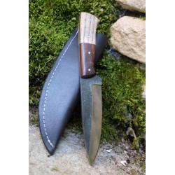 Bushcraft Couteau de Chasse Lame Acier Carbone 1075 Manche Bois Etui Simili Cuir Artisanat 002 - Livraison Gratuite