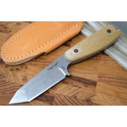 Couteau Bradford Guardian 3.5 Tanto Natural Manche Micarta Lame Acier M390 Etui Cuir Made USA BRAD35T104 - Livraison Gratuite