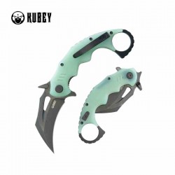 Couteau Kubey Mini Wrath Karambit Jade Manche G10 Lame Acier 14C28N BLK IKBS Linerlock Clip KUB262L - Livraison Gratuite