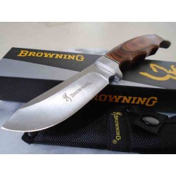 Couteau de Chasse Browning Skinner Manche Bois Lame Acier Inox Etui Nylon BR0487 - Livraison Gratuite