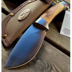 Couteau de Chasse Browning Skinner Manche Bois Lame Acier Inox Etui Nylon BR0497 - Livraison Gratuite