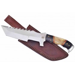 Couteau Frost Cutlery Trakker Knight Guard Lame Tanto Acier Inox Manche Corne/Os Etui Cuir FCW640BH - Livraison Gratuite