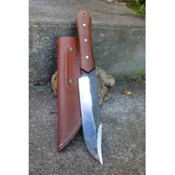 Buchcraft Couteau De Chasse Bowie Lame Acier Carbone 1075 Etui Cuir Manche Bois Fabric Artisanale BOW1075 - Livraison Gratuite