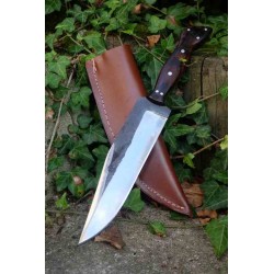 Gros Couteau De Chasse Bowie Lame Acier Carbone 1075 Etui Cuir Manche Bois Fab Artisanale HUNT1075 - Livraison Gratuite