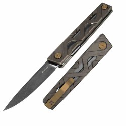 Couteau Ruike P878 Bronze Lame Acier 14C28N Manche Aluminium IKBS Linerlock Clip RKEP878AK - Livraison Gratuite