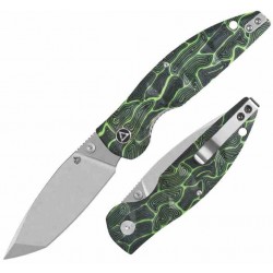 Couteau QSP Turtle Punk Black/Green G10 Lame Tanto Acier 14C28N IKBS Linerlock CLip QS158C1 - Livraison Gratuite