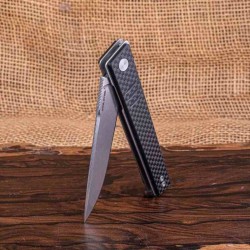 Couteau Real Steel Kikashi Black Manche G10/Carbon Fiber Lame Acier 14C28N SW IKBS Linerlock Clip RS8071CS - Livraison Gratuite