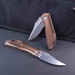 Couteau Real Steel Ventus Bronze Manche Titane Lame Acier N690 SW Slip Joint Clip RS7042 - Livraison Gratuite