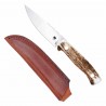 Couteau Cobratec Knives Koonsman Stag Manche Bois de Cerf Lame Acier M390 Etui Cuir CBTKMNSTG - Livraison Gratuite