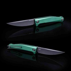 Couteau Real Steel Teres Green Manche Aluminum Lame Acier Nitro-V Black PVD IKBS Liner Lock Clip RS7111GB - Livraison Gratuite