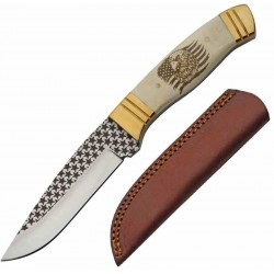 Couteau Rite Edge Eagle Sleek Bone Manche Os Lame Acier Inox Etui CUir PA8038 - Livraison Gratuite