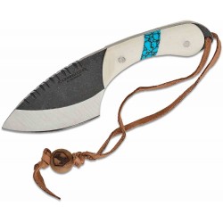 Couteau Condor Blue River White Micarta/Turquoise Lame Acier 440C Etui Cuir Salvador CTK112354CPM - Livraison Gratuite