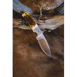 Couteau Browning Buckmark Hunter Bone Lame Acier 8Cr13MoV Manche Os Etui CUir BR0509B - Livraison Gratuite