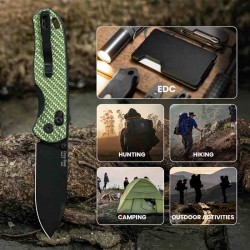 Couteau Kizer Drop Bear Green Manche FCarbone Lame Acier Nitro-V Clutch Lock Clip KIV3619A4 - Livraison Gratuite