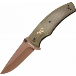 Couteau Browning Trailside Bronze Lame Acier D2 Manche Green Micarta Linerlock Clip BR0466 - Livraison Gratuite