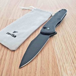 Couteau Trivisa Antliae Black Manche Micarta Lame Acier 14C28N Blk IKBS Button Lock Clip TVTY22BM14 - Livraison Gratuite