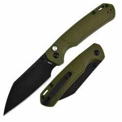 Couteau CJRB Pyrite Light OD Green Manche FRN Lame Acier AR-RPM9 Wharncliffe Button Lock IKBS Clip J1945BGN - Livraison Gratuite