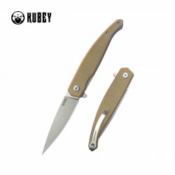 Couteau Kubey MOS Hydra Tan Manche G-10 Lame Acier 14C28N SW IKBS Linerlock Clip KUB361C - Livraison Gratuite