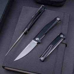 Couteau Real Steel Teres Black Manche Aluminum Lame Acier Nitro-V Liner Lock Clip RS7111BS - Livraison Gratuite