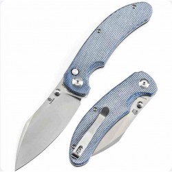 Couteau Tenable Nesstreet Blue Manche Micarta Lame Sheepsfoot Acier 14C28N IKBS Button Lock Clip T1039F5 - Livraison Gratuite